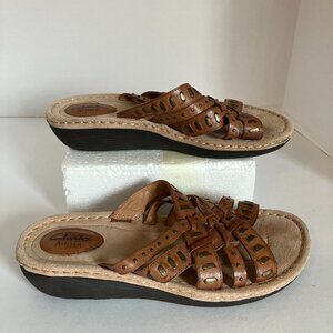 Clarks Artisian Sandals Womens 8 1/2 Slide Leather Slip On Comfort